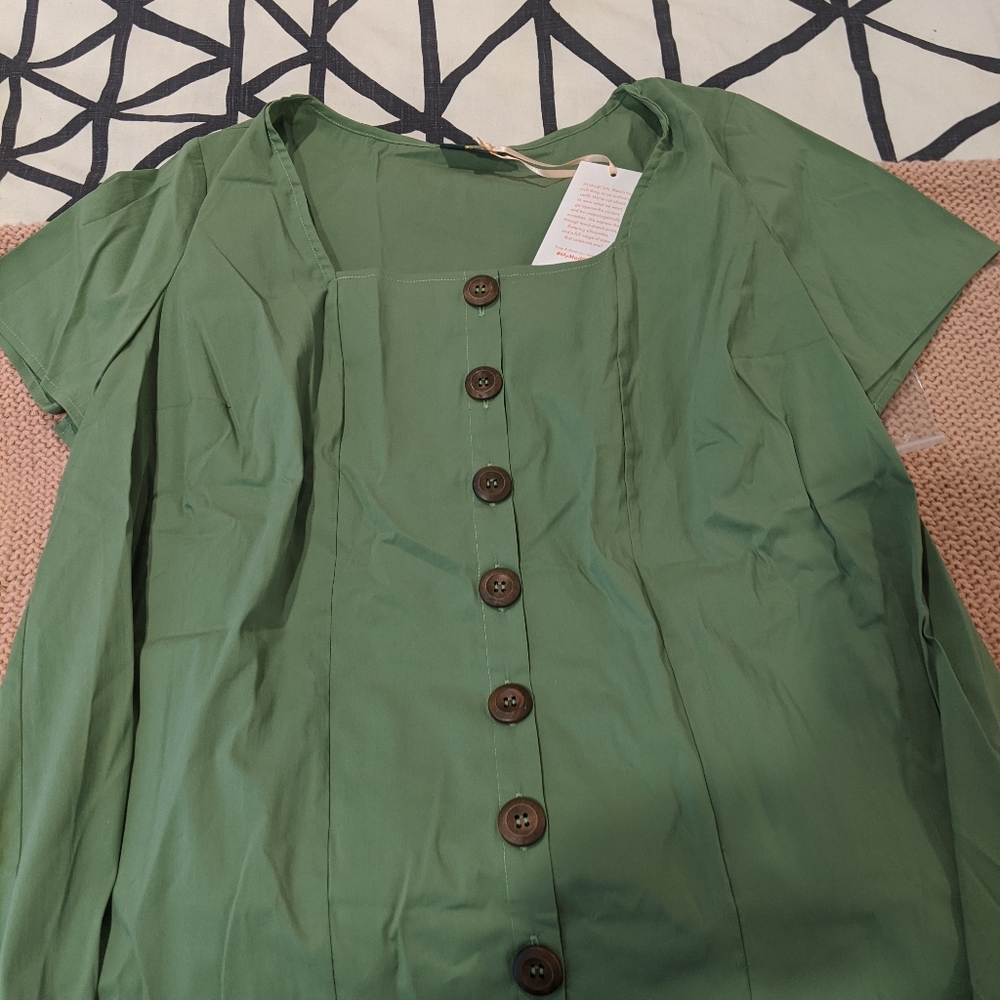 NWT Olive Green blouse with tie & buttons